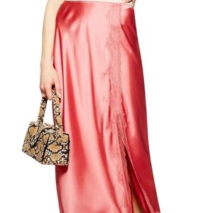 Topshop pink lace trim satin slip skirt 14 NWT